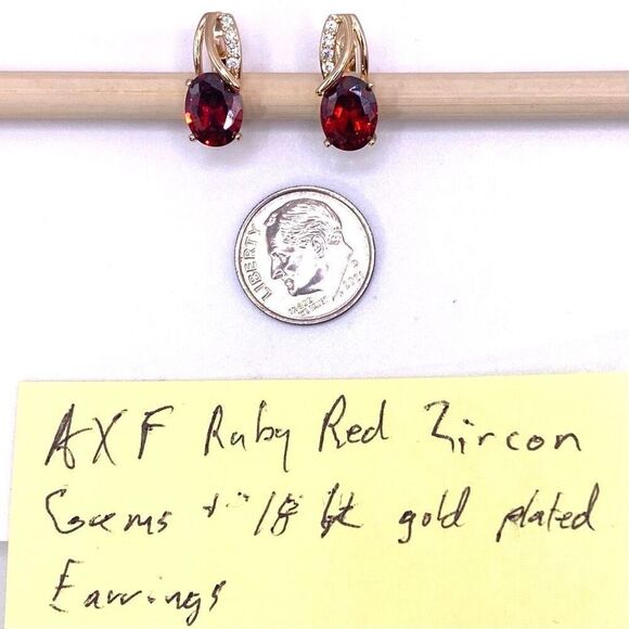 AXF2 18k Gold Ruby Red Earrings - Picture 7 of 9